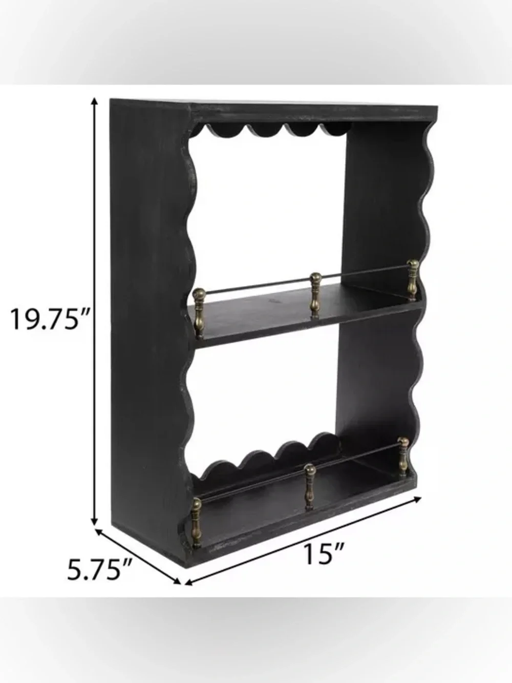 Black Scalloped & Railed Wood Wall Shelf